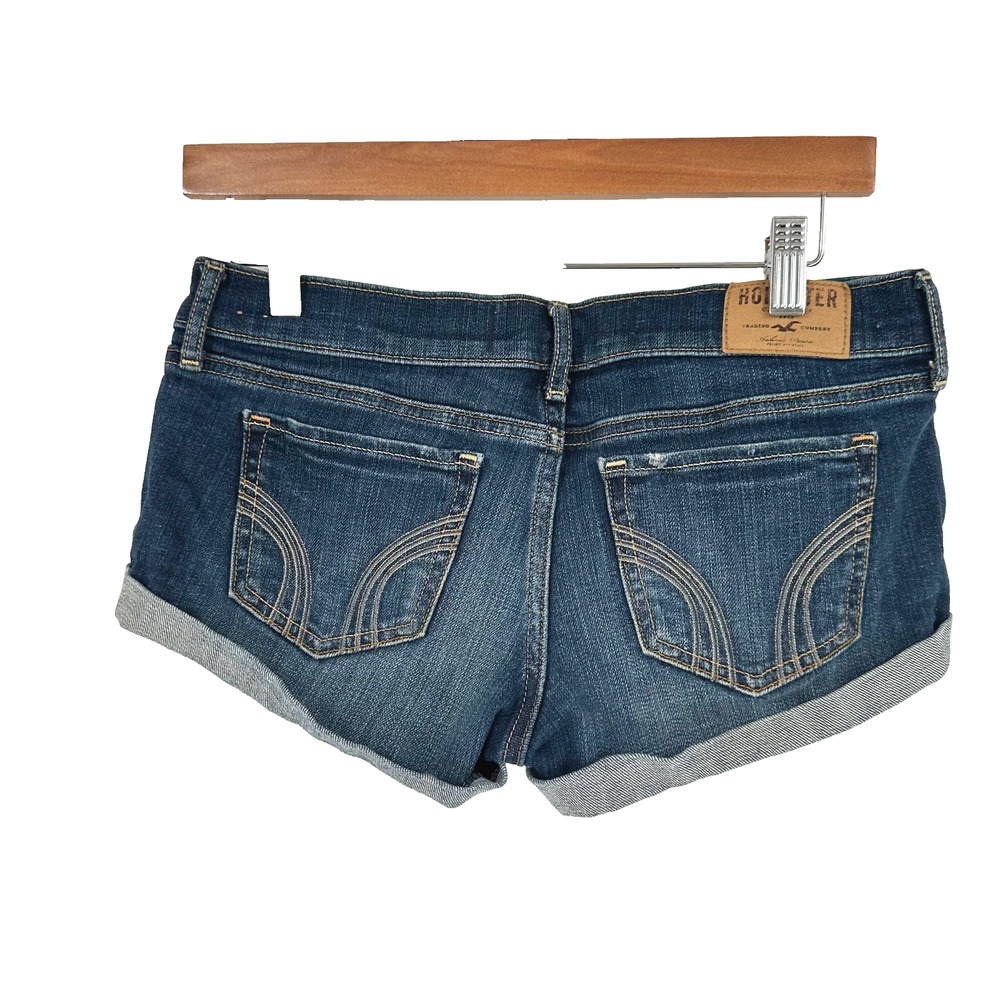 VTG Y2K Hollister Micro Mini Denim Booty Shorts Size 5/27 Rolled Hem Festival 90 - Picture 2 of 7